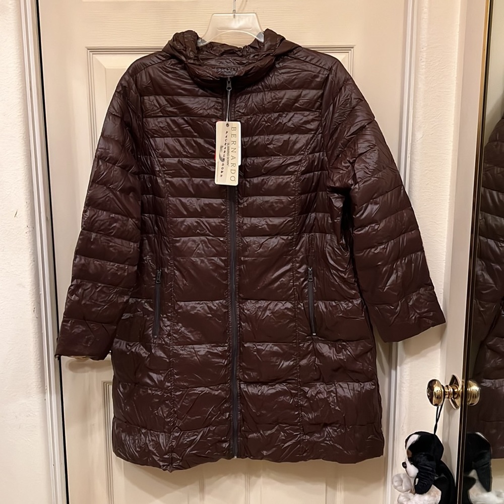 Bernardo Slimming Down Chocolate Brown Knee Length Coat 1X NWT